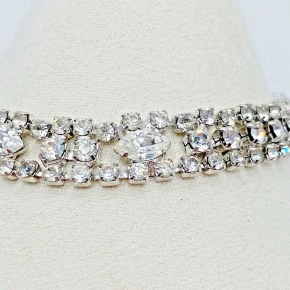 Vintage Eisenberg Ice Clear Rhinestone Triple Row Tennis Bracelet Dazzling 7